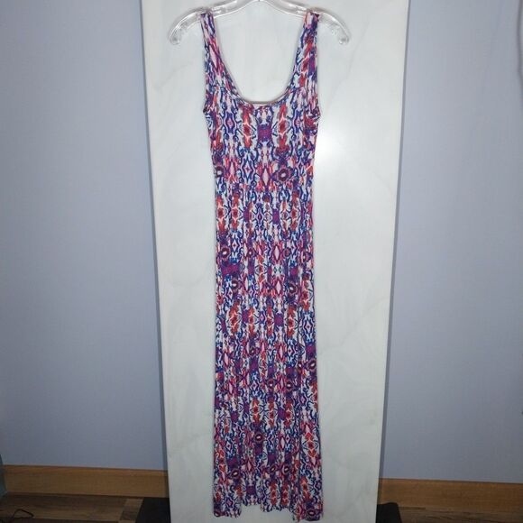 Loveappella Babydoll Maxi Sundress XS Empire Waist Stretch Colorful Beachy Boho - Picture 4 of 6